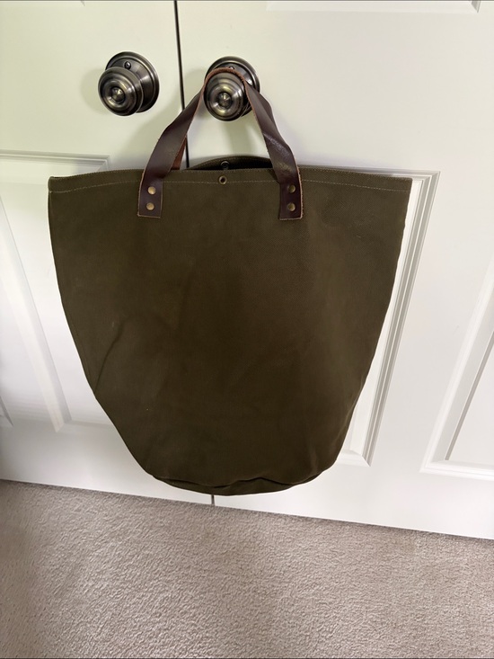 Carly Jean Los Angeles Handbags - Carly Jean Los Angeles Olive Canvas Tote with Brown Leather Handles